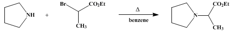 Reaction equation for ETHYL α-(1-PYRROLIDYL)PROPIONATE (1-Pyrrolidineacetic acid, α-methyl-, ethyl ester)