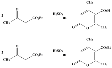 Reaction equation for ISODEHYDROACETIC ACID AND ETHYL ISODEHYDROACETATE (Coumalic acid, 4,6-dimethyl-, and coumalic acid, 4,6-dimethyl-, ethyl ester)