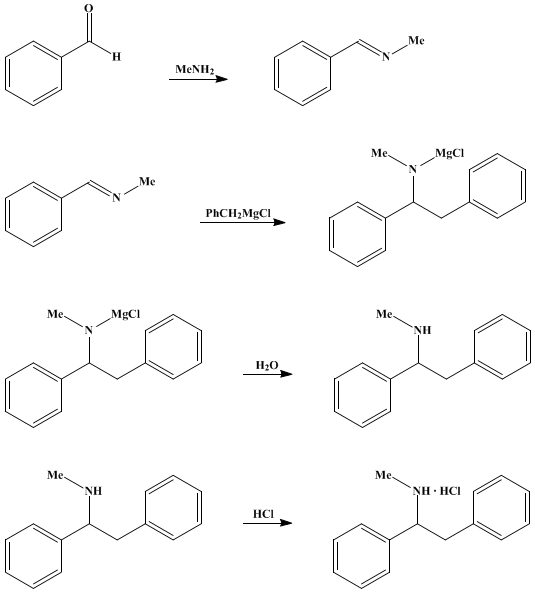 Reaction equation for N-METHYL-1,2-DIPHENYLETHYLAMINE AND HYDROCHLORIDE (Ethylamine, 1,2-diphenyl-N-methyl-)