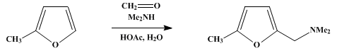 Reaction equation for 5-METHYLFURFURYLDIMETHYLAMINE (Furfurylamine, N,N,5-trimethyl-)