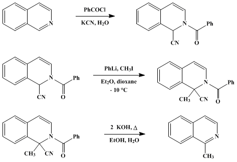 Reaction equation for 1-METHYLISOQUINOLINE (Isoquinoline, 1-methyl-)