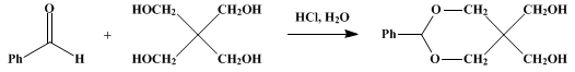 Reaction equation for MONOBENZALPENTAERYTHRITOL (m-Dioxane-5,5-dimethanol, 2-phenyl-)