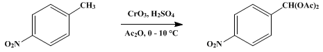 Reaction equation for o- AND p-NITROBENZALDIACETATE (Toluene-α,α-diol, o-nitro-, diacetate)