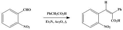 Reaction equation for trans-o-NITRO-α-PHENYLCINNAMIC ACID (Acrylic acid, trans-3-(o-nitrophenyl)-2-phenyl-)