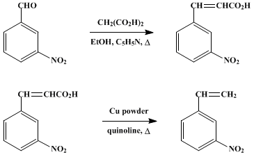 Reaction equation for m-NITROSTYRENE (Styrene, m-nitro-)