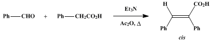 Reaction equation for α-PHENYLCINNAMIC ACID (Acrylic acid, 2,3-diphenyl-)