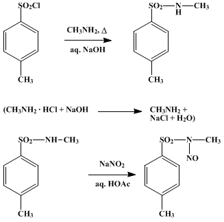Reaction equation for p-TOLYLSULFONYLMETHYLNITROSAMIDE (p-Toluenesulfonamide, N-methyl-N-nitroso-)