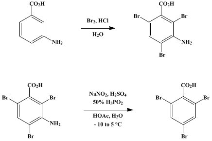 Reaction equation for 2,4,6-TRIBROMOBENZOIC ACID (Benzoic acid, 2,4,6-tribromo-)