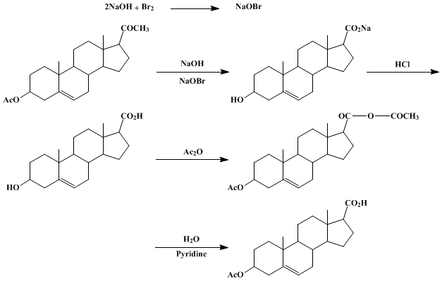 Reaction equation for 3β-ACETOXYETIENIC ACID (3β-Acetoxy-5-androstene-17β-carboxylic acid)