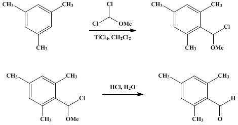 Reaction equation for AROMATIC ALDEHYDES. MESITALDEHYDE (Benzaldehyde, 2,4,6-trimethyl-)