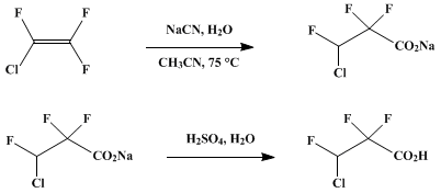 Reaction equation for 3-CHLORO-2,2,3-TRIFLUOROPROPIONIC ACID (Propionic acid, 3-chloro-2,2,3-trifluoro-)
