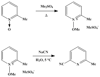 Reaction equation for 2-CYANO-6-METHYLPYRIDINE (6-Methylpicolinonitrile)