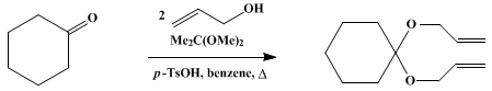 Reaction equation for CYCLOHEXANONE DIALLYL ACETAL