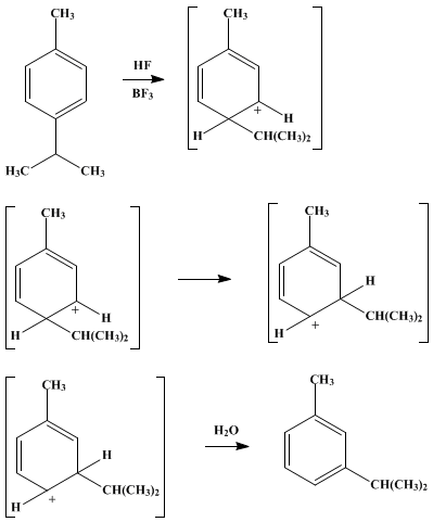 Reaction equation for m-CYMENE (m-Isopropyltoluene)