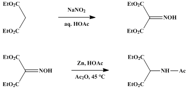 Reaction equation for DIETHYL ACETAMIDOMALONATE (Malonic acid, acetamido-, diethyl ester)