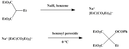 Reaction equation for DIETHYL [O-BENZOYL]ETHYLTARTRONATE (Malonic acid, ethylhydroxy-, diethyl ester, benzoate)