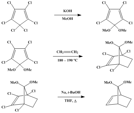 Reaction equation for 7,7-DIMETHOXYBICYCLO[2.2.1]HEPTENE (2-Norbornen-7-one dimethyl acetal)