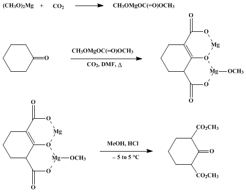 Reaction equation for DIMETHYL CYCLOHEXANONE-2,6-DICARBOXYLATE (Cyclohexanone-2,6-dicarboxylic acid, dimethyl ester)