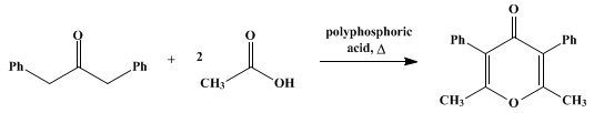 Reaction equation for 2,6-DIMETHYL-3,5-DIPHENYL-4H-PYRAN-4-ONE (4H-Pyran-4-one, 2,6-dimethyl-3,5-diphenyl-)
