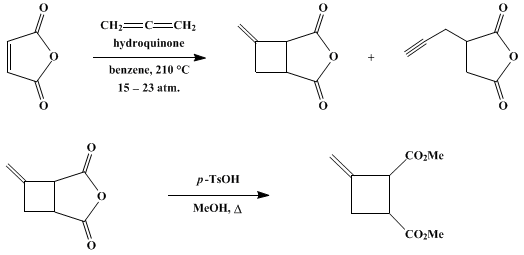 Reaction equation for DIMETHYL 3-METHYLENECYCLOBUTANE-1,2-DICARBOXYLATE (3-Methylenecyclobutane-1,2-dicarboxylic acid, dimethyl ester)