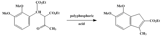 Reaction equation for ETHYL 6,7-DIMETHOXY-3-METHYLINDENE-2-CARBOXYLATE (Indene, 6,7-dimethoxy-3-methyl-2-carbethoxy-)