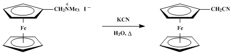 Reaction equation for FERROCENYLACETONITRILE (Iron, [(cyanomethyl)cyclopentadienyl]cyclopentadienyl)