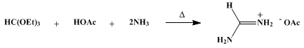 Reaction equation for FORMAMIDINE ACETATE