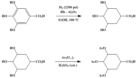 Reaction equation for HEXAHYDROGALLIC ACID AND HEXAHYDROGALLIC ACID TRIACETATE (Cyclohexanecarboxylic acid, 3,4,5-triol and triacetate)