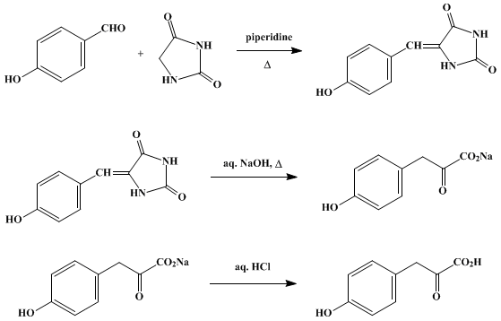 Reaction equation for p-HYDROXYPHENYLPYRUVIC ACID (Pyruvic acid, p-hydroxyphenyl-)