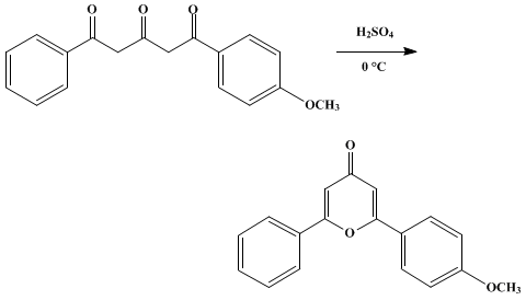 Reaction equation for 2-(p-METHOXYPHENYL)-6-PHENYL-4-PYRONE (4H-Pyran-4-one, 2-(p-methoxyphenyl)-6-phenyl-)