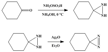 Reaction equation for 3,3-PENTAMETHYLENEDIAZIRINE