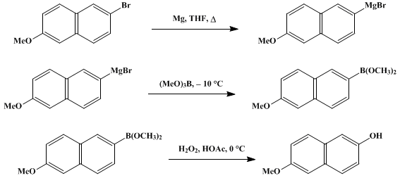 Reaction equation for PHENOLS: 6-METHOXY-2-NAPHTHOL (2-Naphthol, 6-methoxy-)