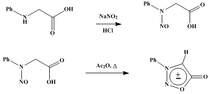Reaction equation for 3-PHENYLSYDNONE (N-Phenylsydnone)