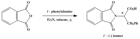 Reaction equation for N-PHTHALYL-L-β-PHENYLALANINE (2-Isoindolineacetic acid, α-benzyl-1,3-dioxo-, L-)