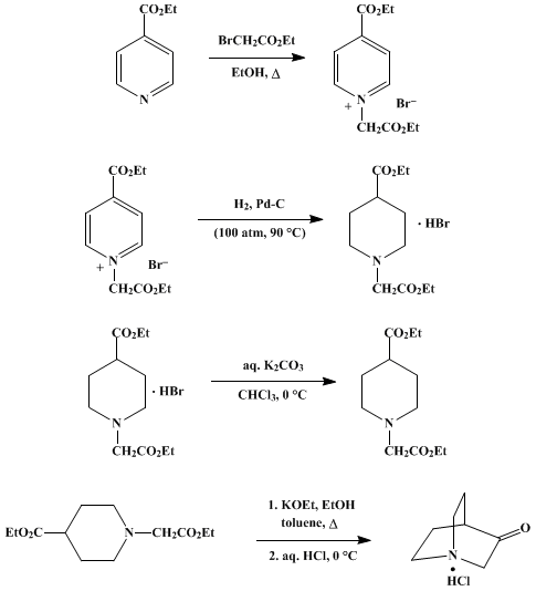 Reaction equation for 3-QUINUCLIDONE HYDROCHLORIDE (3-Quinuclidinone, hydrochloride)