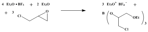 Reaction equation for TRIETHYLOXONIUM FLUOBORATE (Oxonium compounds, triethyloxonium tetrafluoroborate)