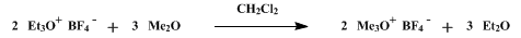 Reaction equation for TRIMETHYLOXONIUM FLUOBORATE (Oxonium compounds, trimethyloxonium tetrafluoroborate)