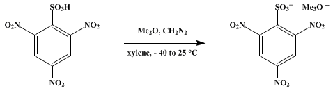 Reaction equation for TRIMETHYLOXONIUM 2,4,6-TRINITROBENZENESULFONATE (Oxonium compounds, trimethyloxonium 2,4,6-trinitrobenzenesulfonate)