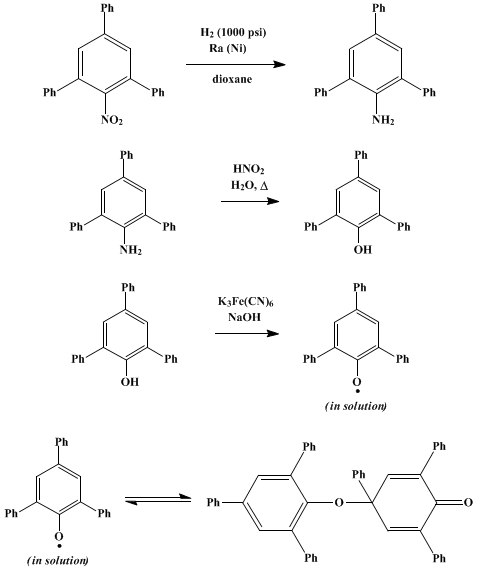 Reaction equation for 2,4,6-TRIPHENYLPHENOXYL (Phenoxy, 2,4,6-triphenyl)