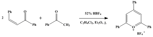 Reaction equation for 2,4,6-TRIPHENYLPYRYLIUM TETRAFLUOROBORATE (Pyrylium tetrafluoroborate, 2,4,6-triphenyl-)