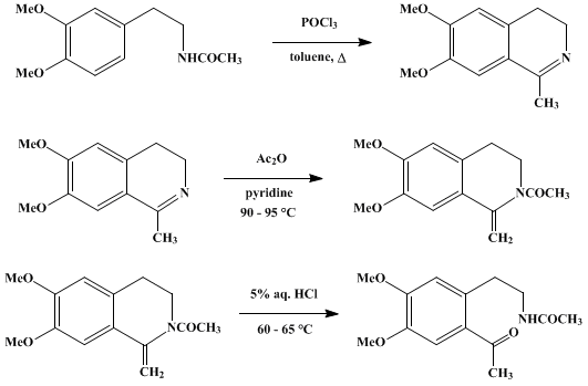 Reaction equation for ACYLAMIDOALKYL ACETOPHENONES FROM SUBSTITUTED PHENETHYLAMINES: 2-(2-ACETAMIDOETHYL)-4,5-DIMETHOXYACETOPHENONE (Acetamide, N-[2-(2-acetyl-4,5-dimethoxyphenyl)ethyl]-)