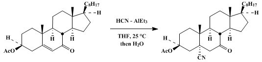 Reaction equation for 3β-ACETOXY-5α-CYANOCHOLESTAN-7-ONE (Cholestane-5-carbonitrile, 3-(acetyloxy)-7-oxo-, (3β, 5α)-)
