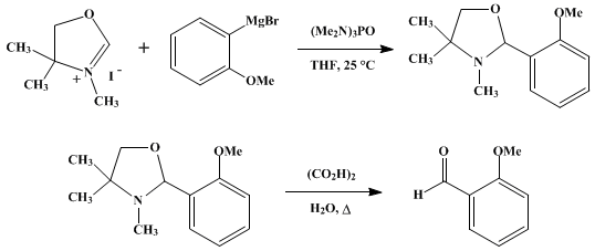 Reaction equation for ALDEHYDES FROM 4,4-DIMETHYL-2-OXAZOLINE AND GRIGNARD REAGENTS: o-ANISALDEHYDE (Benzaldehyde, 2-methoxy-)