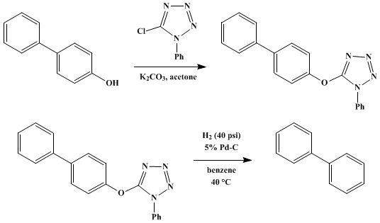 Reaction equation for DEHYDROXYLATION OF PHENOLS; HYDROGENOLYSIS OF PHENOLIC ETHERS: BIPHENYL