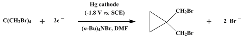Reaction equation for CONTROLLED-POTENTIAL ELECTROLYTIC REDUCTION: 1,1-BIS(BROMOMETHYL)CYCLOPROPANE (Cyclopropane, 1,1-bis(bromomethyl)-)
