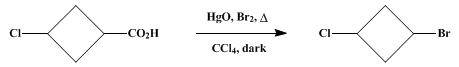 Reaction equation for MERCURY(II) OXIDE-MODIFIED HUNSDIECKER REACTION: 1-BROMO-3-CHLOROCYCLOBUTANE