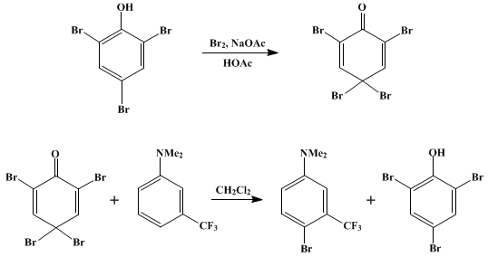 Reaction equation for para-BROMINATION OF AROMATIC AMINES: 4-BROMO-N,N-DIMETHYL-3-(TRIFLUOROMETHYL)ANILINE (Benzenamine, 4-bromo-N,N-dimethyl-3-(trifluoromethyl))