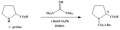 Reaction equation for tert-BUTOXYCARBONYL-L-PROLINE (1,2-Pyrrolidinedicarboxylic acid, 1-(1,1-dimethylethyl) ester, (S)-)