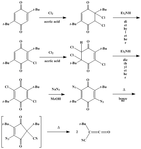 Reaction equation for tert-BUTYLCYANOKETENE (Butanenitrile, 2-carbonyl-3,3-dimethyl-)