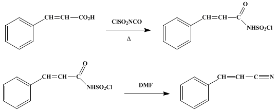 Reaction equation for CINNAMONITRILE (2-Propenenitrile, 3-phenyl-)